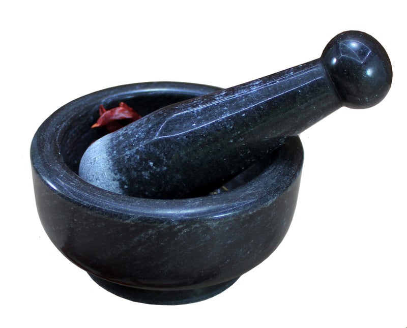 KLEO 5" Diameter Natural Stone Mortar and Pestle Set as Spice Grinder, Medicine Masher - Okhli & Musal (Black) - Image 5